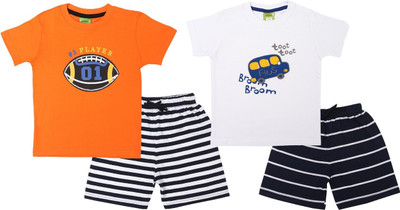 Nayaba Wears Baby Boys Casual T-shirt Shorts(Orange - White)