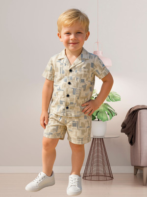 FASHION GRAB Baby Boys Casual Shirt Shorts(Light Brown)