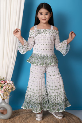 NIVARACREATION Girls Party(Festive) Dress Capri(Green)