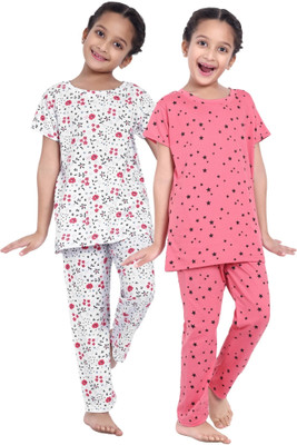 Fasla Girls Casual T-shirt Pyjama(Multicolor)