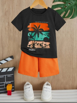 Kidzo creation Baby Boys Casual T-shirt Shorts(ORANGE)