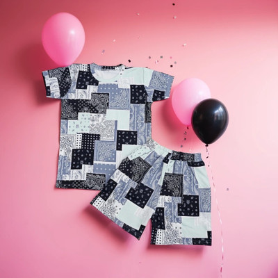 JEKESHAVI Boys & Girls Casual T-shirt Shorts(Black, White)