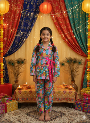 Rangi Saga Girls Casual Top Pant(Pink)