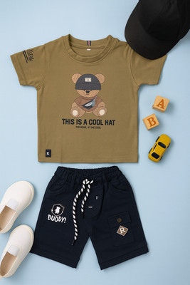 karnika Baby Boys Casual T-shirt Shorts(Cream)