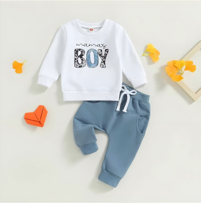 NOON Baby Boys & Baby Girls Party(Festive) T-shirt Pant(White, Blue)