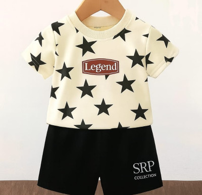SRP COLLECTION Baby Boys & Baby Girls Casual T-shirt Shorts(White Brown)