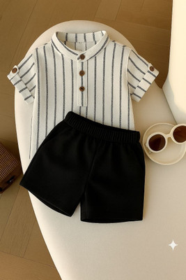 peeloo Baby Boys & Baby Girls Casual Shirt Shorts(WHITE STREEP1)