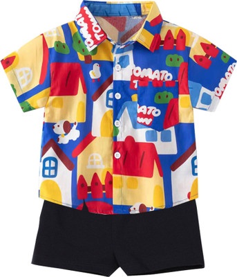 Sajavat Baby Boys Casual Shirt Shorts(HOME_BLACK_Multicolor)