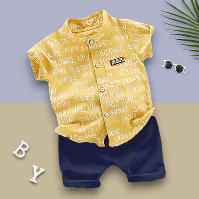 LittleRebel Baby Boys & Baby Girls Casual Shirt Shorts(ALPHA_YELLOW_BLUE)