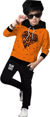 LILBITS Boys Casual T-shirt Pant(Orange/Black)
