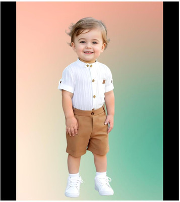 Riyannshi Boys Casual Shirt Pant(Brown)