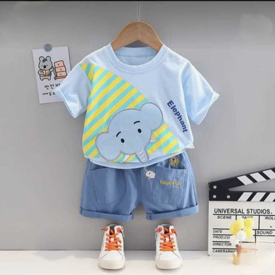 HouseOfCommon Baby Boys & Baby Girls Casual T-shirt Pant(Light Blue, Blue)
