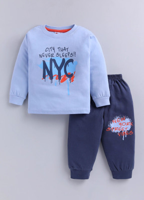 Mars Infiniti Boys Casual T-shirt Track Pants(Mist Blue, Grey)