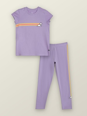 XY Life Girls Casual T-shirt Legging(Stripes: Star Cloud+Violet)