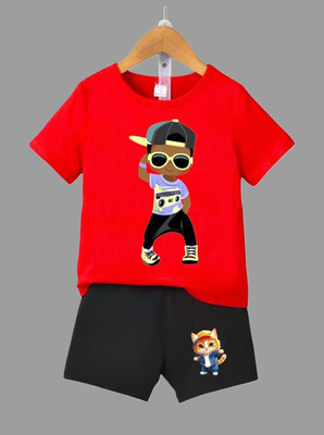 HouseOfCommon Baby Boys & Baby Girls Casual T-shirt Shorts(Red)