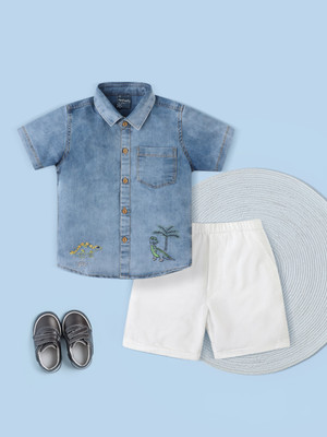NautiNati Boys Casual Shirt Shorts(Blue-White)