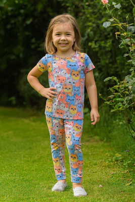 Piku Store Baby Girls Casual T-shirt Track Pants(Pink:Cat)