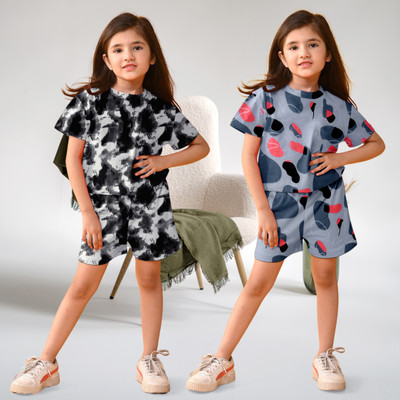 Likadofashion Girls Casual T-shirt Shorts(BLACK-GREY)