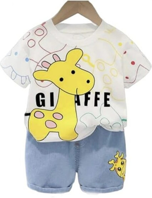 INDHRANI Baby Boys & Baby Girls Casual T-shirt Shorts(White)