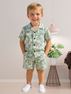 FASHION GRAB Baby Boys Casual Shirt Shorts(Light Green)