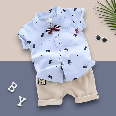 LittleRebel Baby Boys & Baby Girls Casual Shirt Shorts(ROYAL TAJ_SKY)