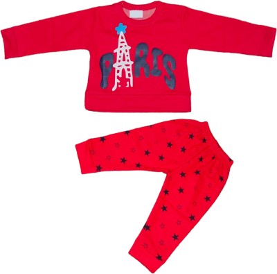 SM Mahira Baby Boys & Baby Girls Casual T-shirt Track Pants(Red)