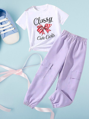 Naazglory Boys & Girls Party(Festive) Pant T-shirt(LavenderG)