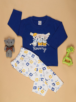 V-MART Baby Boys Casual T-shirt Pyjama(Blue & White)