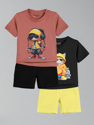 Hellcat Baby Boys Casual T-shirt Shorts(Brown/Black)