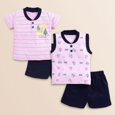 La Petite Baby Boys & Baby Girls Casual T-shirt Shorts(Blue)