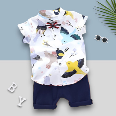 LittleRebel Baby Boys & Baby Girls Casual Shirt Shorts(DOVEBIRD_WHITE_BLUE)