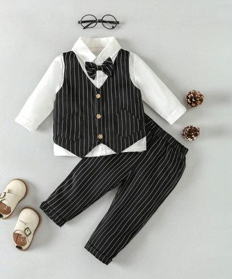 Belliza Baby Boys & Baby Girls Party(Festive) Waistcoat Pant, Bow Tie, Waistcoat(2pocket-BLACK-LINING-SP.)