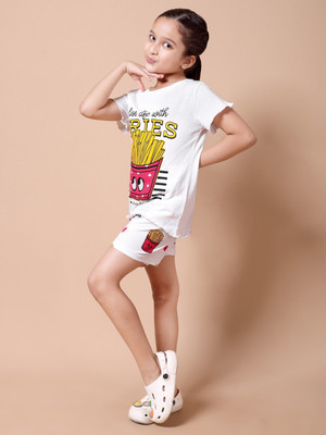 Freeze and Frost Girls Casual T-shirt Shorts(White)
