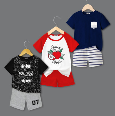 tarsier Baby Boys & Baby Girls Casual T-shirt Shorts(GOODVIBES_NAVY/WHITE STRIPED POC_APPLE)