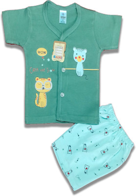 SANIKIDSWEAR Baby Boys & Baby Girls Casual T-shirt Shorts(GREEN)