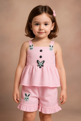 KidzoCollection Baby Girls Dora Party(Festive) Top Shorts(Pink)