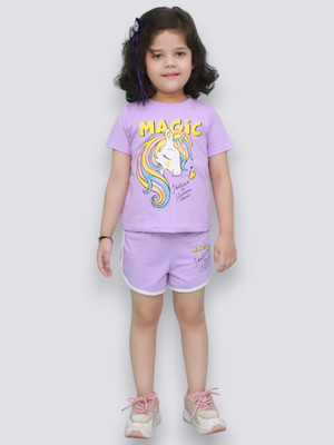 Chandrika Girls Casual T-shirt Shorts(LAVENDER)