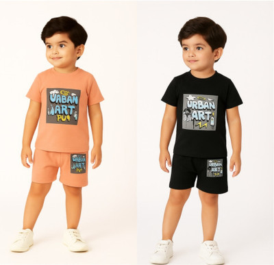HouseOfCommon Baby Boys Casual T-shirt Shorts(Peach&Black)