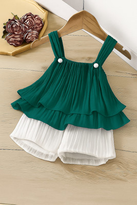 Baanou Baby Girls Party(Festive) Top Pant(Green & White)