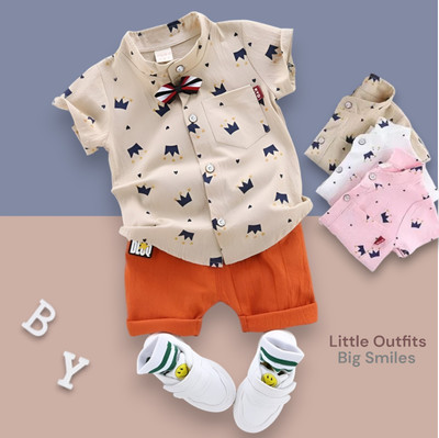 WinsKart Baby Boys & Baby Girls Casual Shirt Shorts(ROYALTAJ__CHIKU-FANTA)