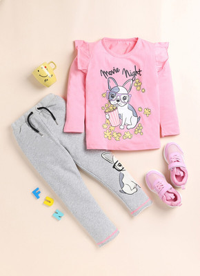 Yk Girls Casual Top Pant(Pink)