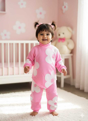 KGN FASHION Baby Girls Casual T-shirt Track Pants(PINK)