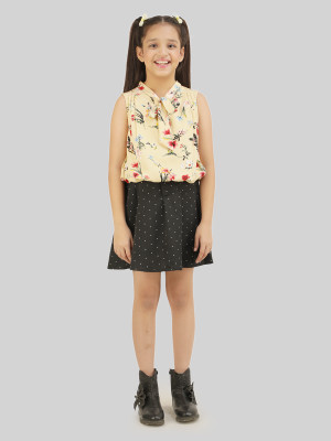 Being Naughty Girls Casual Top Skirt(Yellow & Black)