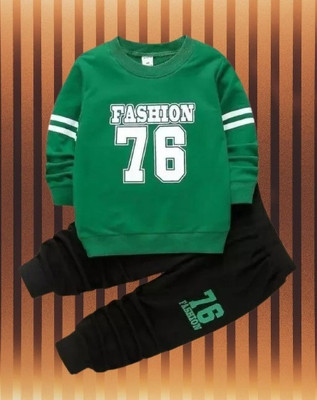 MUSNAHGARMENTS Boys Casual T-shirt Trouser(Green)