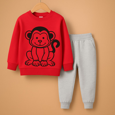 Mimmy Kids Boys & Girls Casual Sweatshirt Pant(Red & Grey)