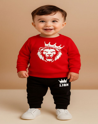 Cutevibe Baby Boys & Baby Girls Party(Festive) Sweatshirt Track Pants(RED & BLACK)