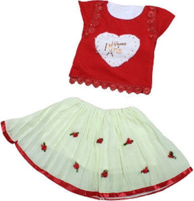 PK Collection Baby Girls Party(Festive) Top Skirt(red)