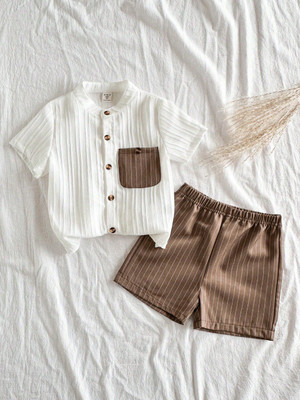 Valam Boys & Girls Casual Shirt Shorts(White, brown)