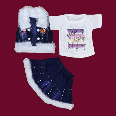 MNP Baby Girls Party(Festive) Top Shrug, Skirt(Blue)