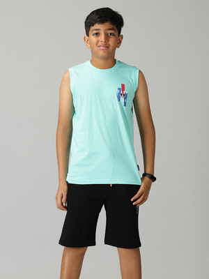 KiddoPanti Boys Casual T-shirt Shorts(Pista Green & Black)